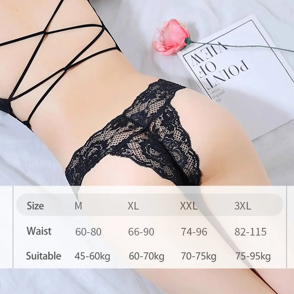 Sexy Open Crotch Panties Women Lace Mesh Lingeries Seamless Low Waist Perspective Briefs Lady Erotic Underpanties