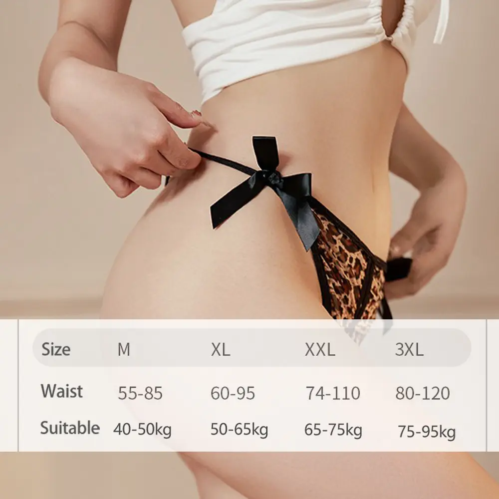 Plus Size Crotchless Erotic Panties Women Leopard Print Fat MM Erotic Underwear Hollow Sexy Lingerie Open Roleplay Brief Thongs