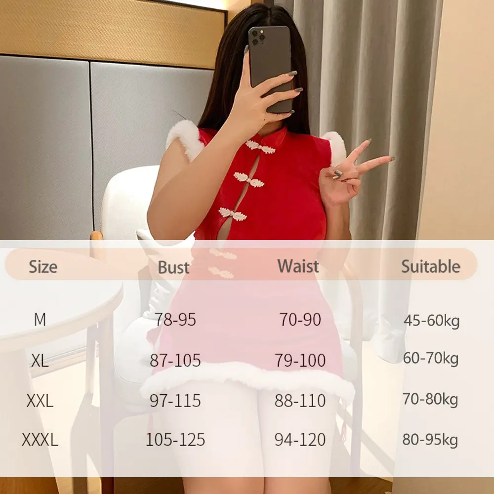 Sexy Christmas Costume Cosplay Christmas Goddess Uniform Vintage Cheongsam Dress Roleplay Santa Claus Clothes Exotic Lingerie