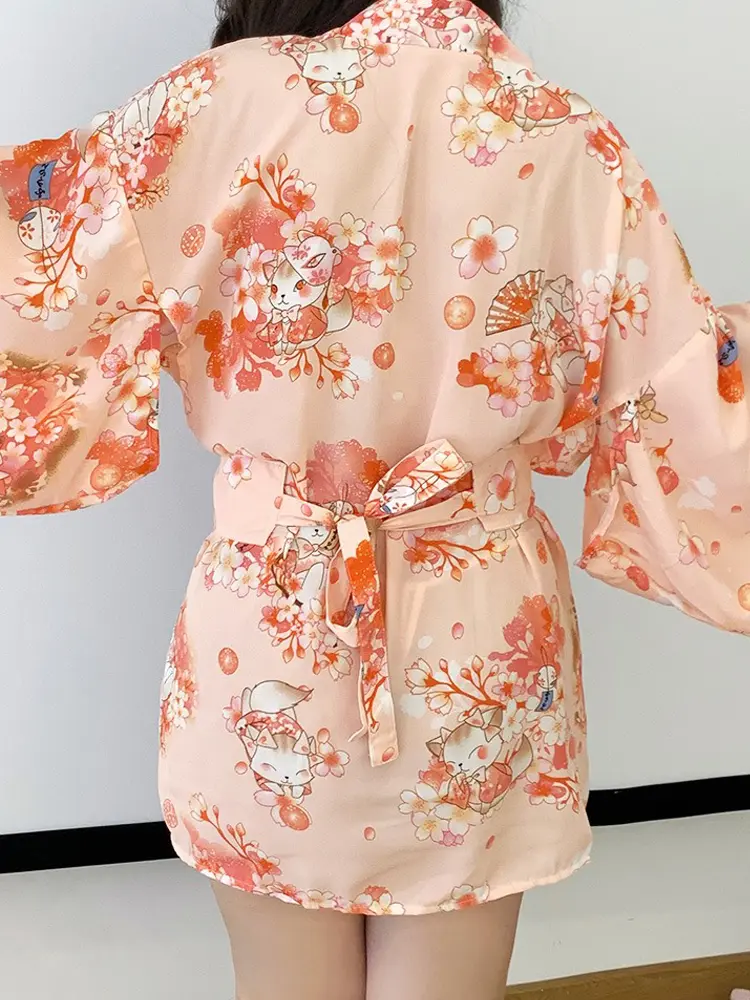 Sexy Sleepwear Women Underwear Robe Print Floral Pajama Sets Homewear Kimono Japanese Long Sleeve Mini Dresses Nightwear