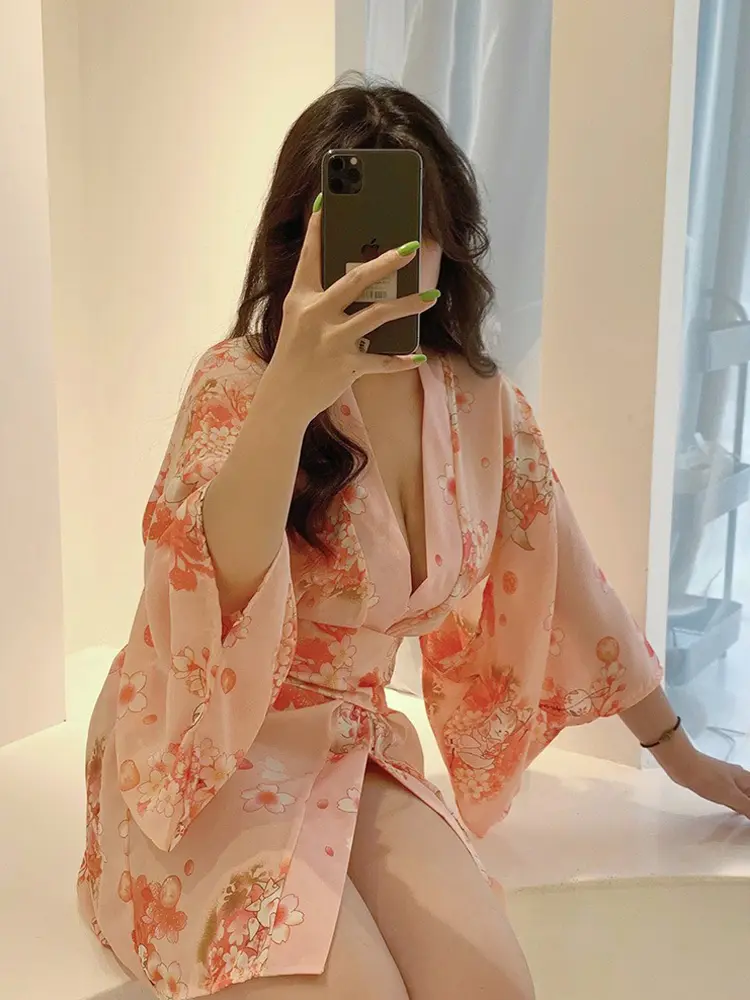 Sexy Sleepwear Women Underwear Robe Print Floral Pajama Sets Homewear Kimono Japanese Long Sleeve Mini Dresses Nightwear