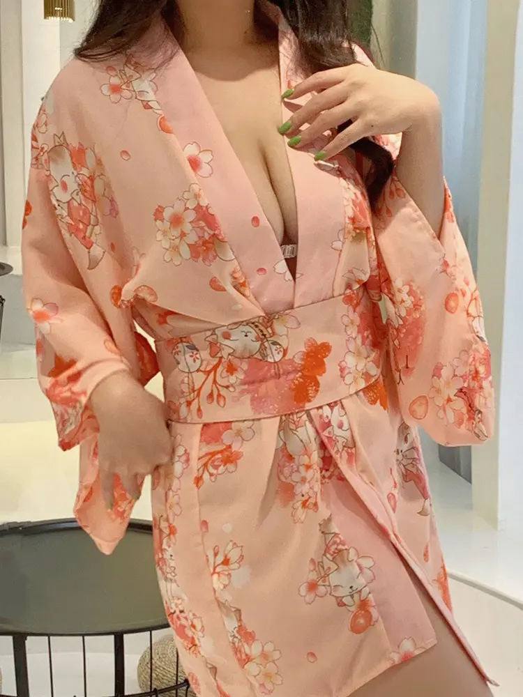 Sexy Sleepwear Women Underwear Robe Print Floral Pajama Sets Homewear Kimono Japanese Long Sleeve Mini Dresses Nightwear