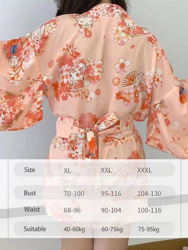 Sexy Sleepwear Women Underwear Robe Print Floral Pajama Sets Homewear Kimono Japanese Long Sleeve Mini Dresses Nightwear