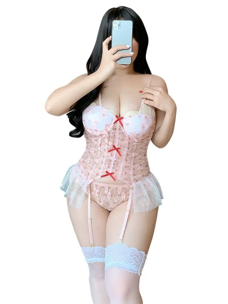 Sexy Lingerie Hot Peach Vest Seductive Uniform Women Transparent Sleeping Clothes Women Rompers Clothing Bodysuits Lace Jumpsuit