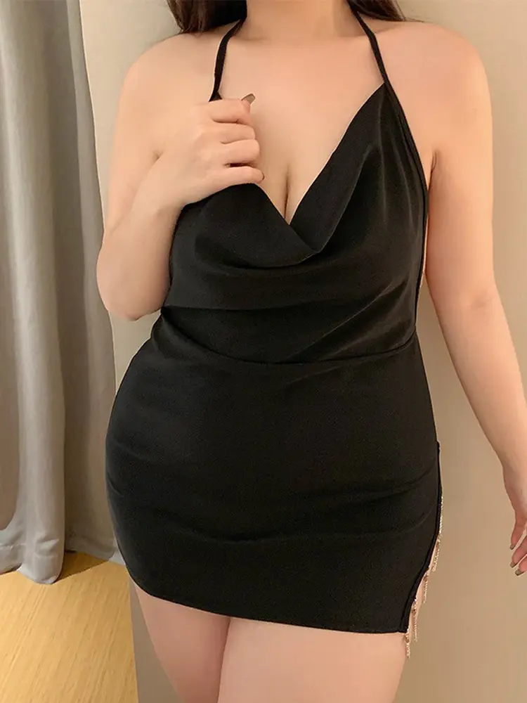 Sexy Hot Temptation Secretary Lingerie High-end Pure Desire Dress Sleeveless Deep V Wrap Hip Hanging Neck Charming Fiery Plus
