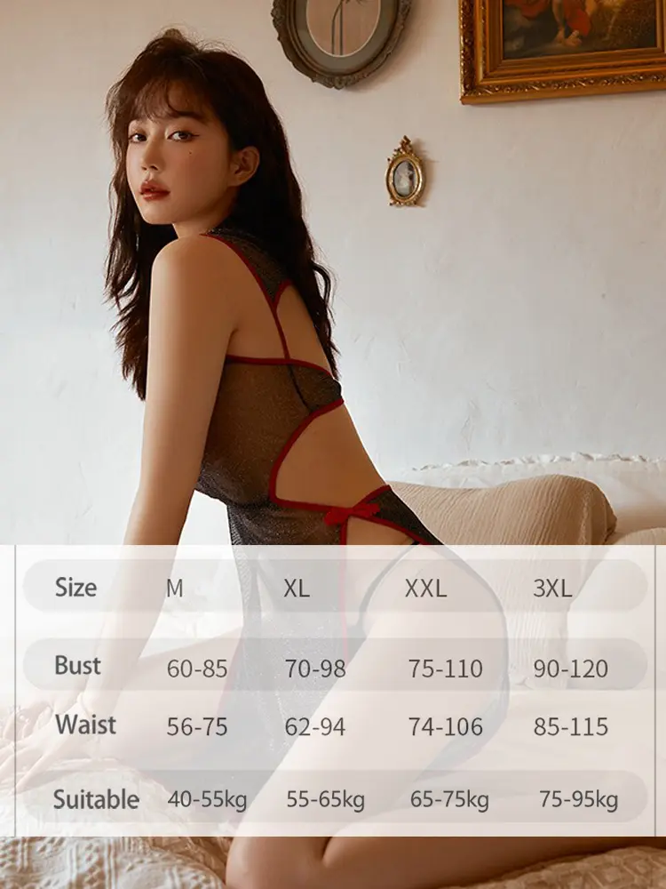Sexy Backless Cheongsam Erotic Cosplay Costume Perspectivity Gauze Qipao Dress Porno French Maid Uniforms Hot Lingerie Sex Skirt