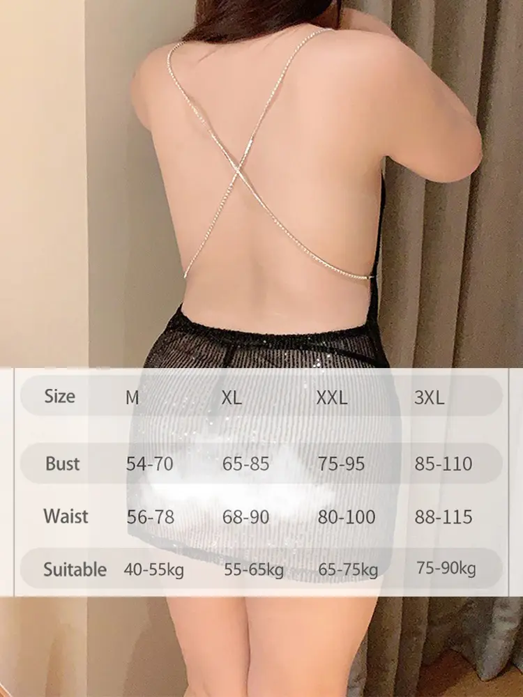 Women's Sexy Lingerie Sexy Shiny Nightclub Hot Seductive Backless Nightdress Sexy Bodysuit Lingerie for Women Dresses Vestidos