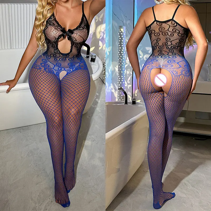 Fashion Sexy Gradient Bodystockings Woman Sexy Lingerie Sheer Fishnet Bodysuit Erotic Lace Underwear Fancy Bodycon Short Dress