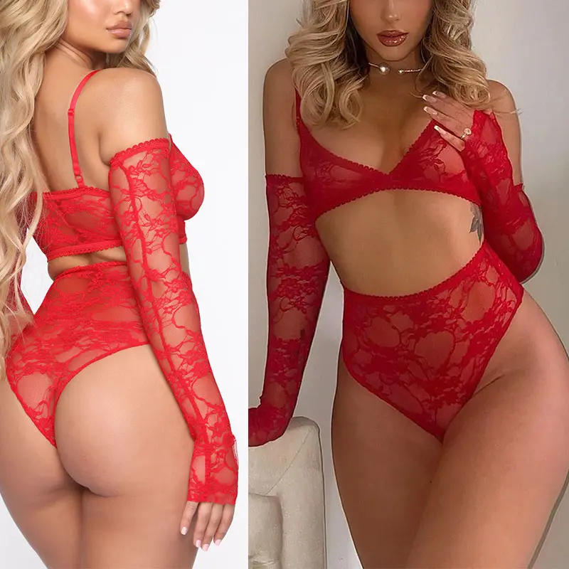 Hot Sexy Lace Bodysuit Women Sexy Lingerie See-through Pajamas Erotic Outfits Fancy Underwear Sex Set Porn Garters Stockings