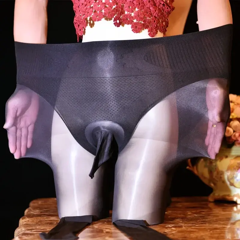 Sexy Men 8D 912 PIN High Waist Tummy Control Pantyhose U Convex Pouch Oil Glossy Shiny Sheer See Through Tights Stockings Plus