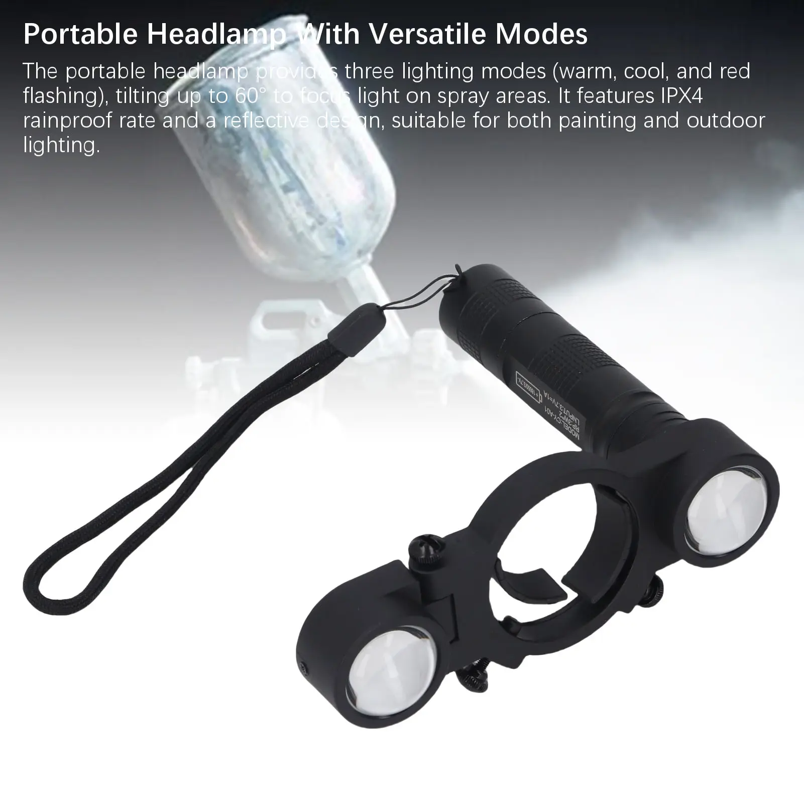 Automotive Paint Light Rechargeable Adjustable Clamp Spray Light Even Coverage 2 Modes with Lens Covers for Auto Repair Coating