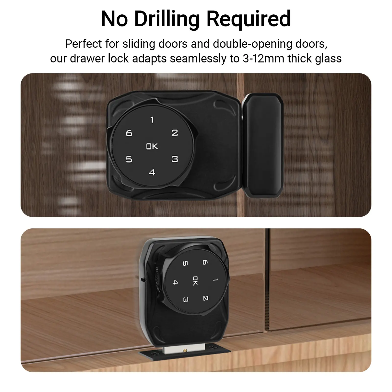Smart Cabinet Lock Universal Keyless Lock Cabinet Electronic Induction Lock for 3-12mm Thick Glass Wooden Chest Drawer Cupboard