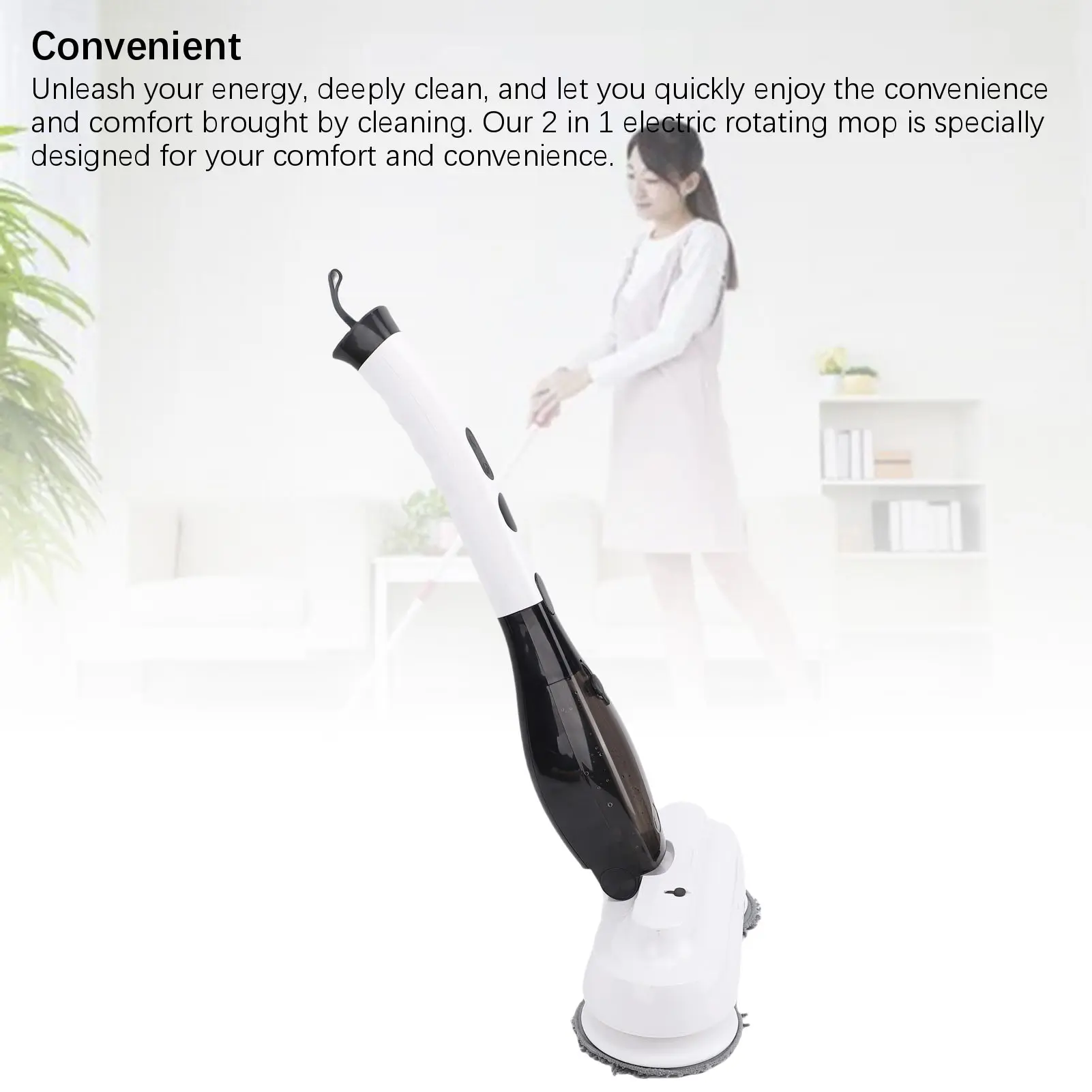 Cordless Electric Mop 800ml Water  2 in 1 Electric Scrubber Mop Adjustable Angle Brush Water Spray for Hardwood Tile Floor
