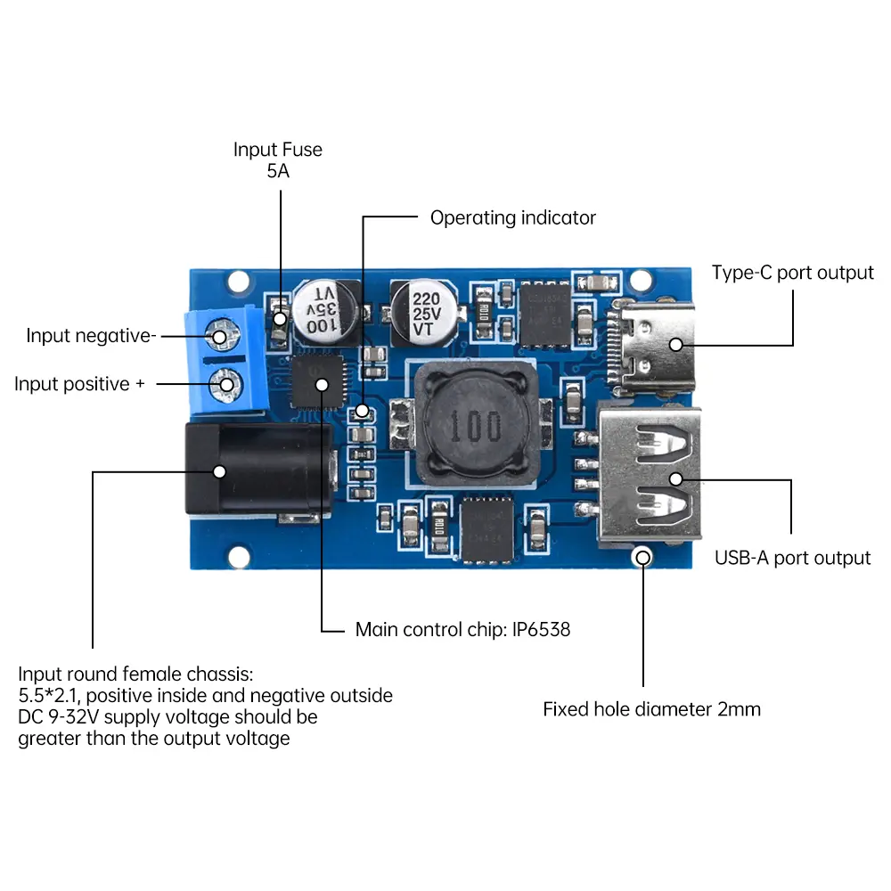 DC-DC Step Down Charging Module DC 8.2V-32V to 3V-20V Buck Converter QC PD PPS FCP/AFC/FSCP/VOOC Fast Charge Board USB Type-C