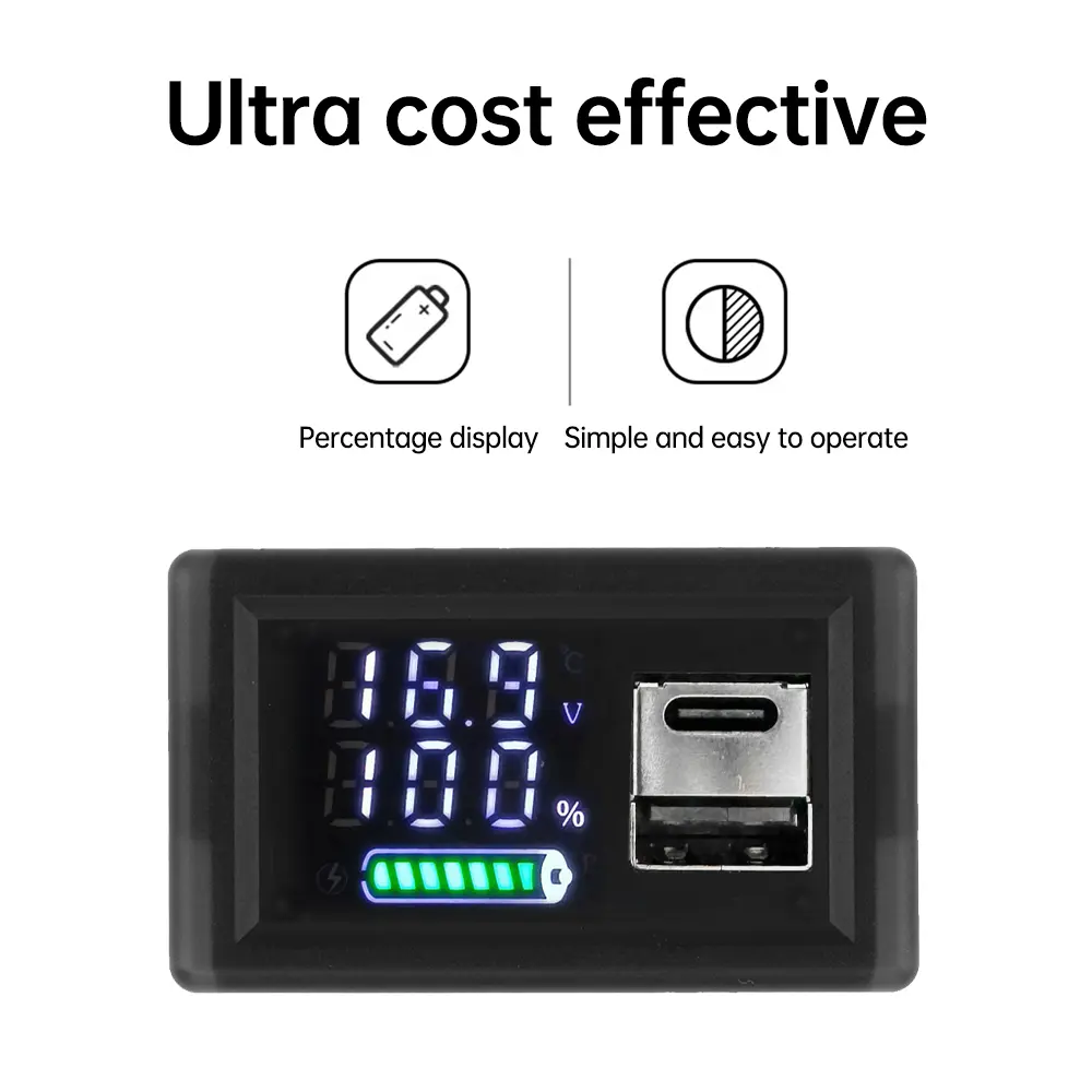 ZFX-3079  Lead Acid Lithium Battery Level Indicator Universal LED Dual Digital Display Batteries Capacity Monitor DC 9-24V