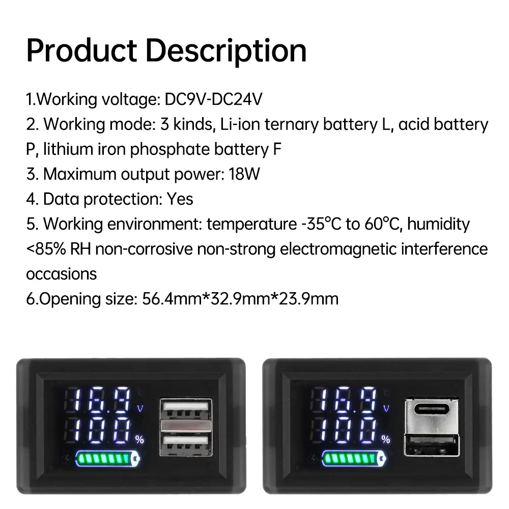 ZFX-3079  Lead Acid Lithium Battery Level Indicator Universal LED Dual Digital Display Batteries Capacity Monitor DC 9-24V