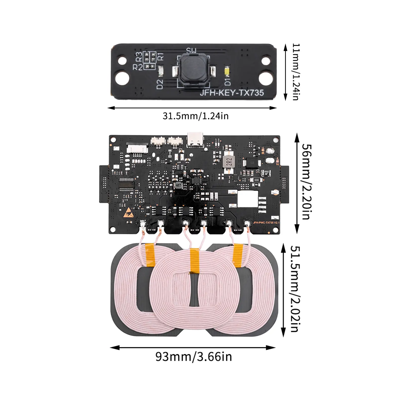9-32V 20W For QI Wireless Fast Charger Module Type-C PCBA Circuit Board Quick Charging Board Outdoor Power Supply Modification