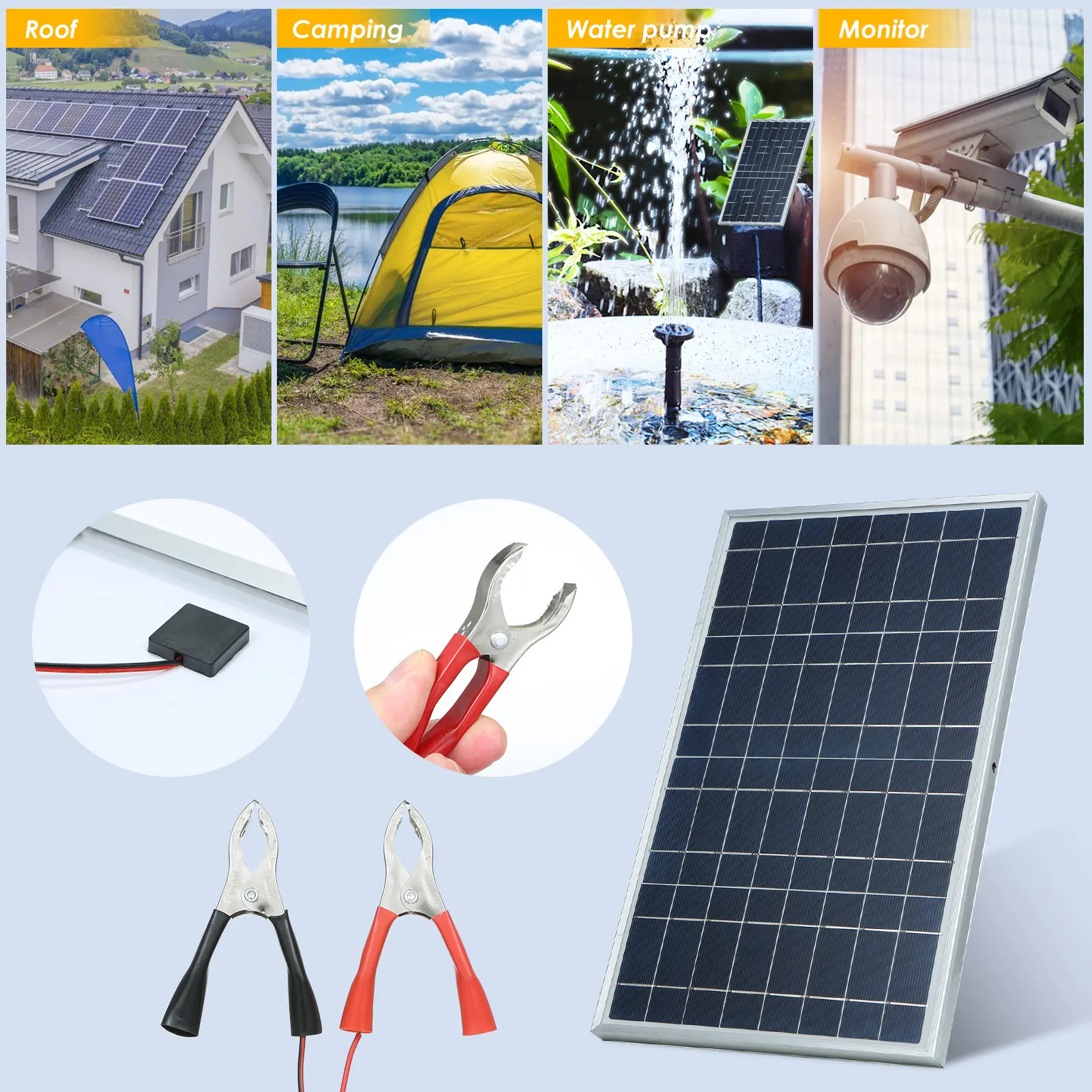 15W PET Solar Panel Kit With Alligator Clip IP65 Waterproof Indoor Outdoor Solar Charger Portable Home Solar Panels DC 12V