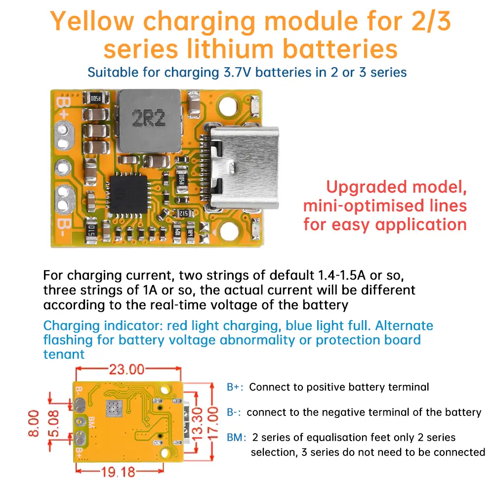 2S 3S BMS Mini Lithium-ion 18650 Battery Charging Boost Converter Module Type-C QC Fast Charge Board With Balanced/Indicator