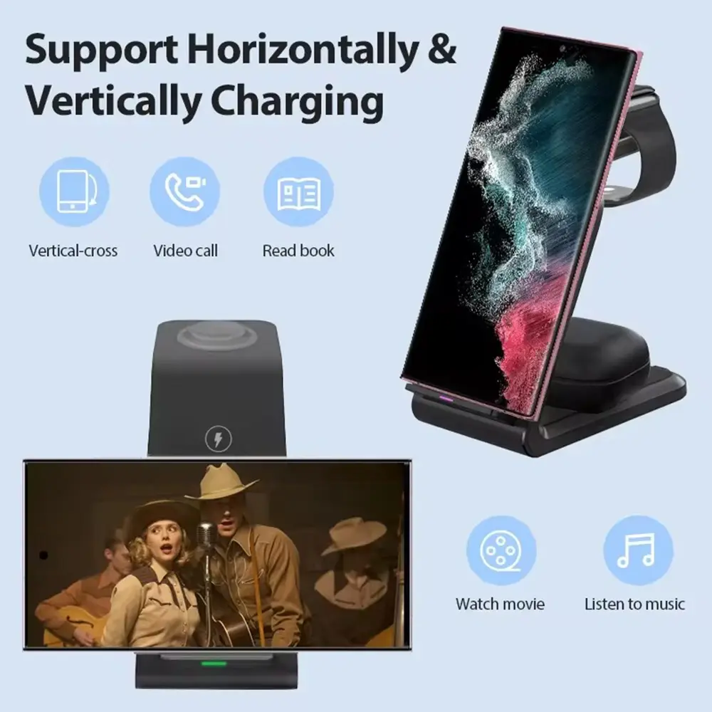 Wireless Charger 3 In1 Fast Charging Dock Station for Samsung  Galaxy S23 S22  Watch 1 2 Buds 2 Pro Plus Multiple Devices Stand
