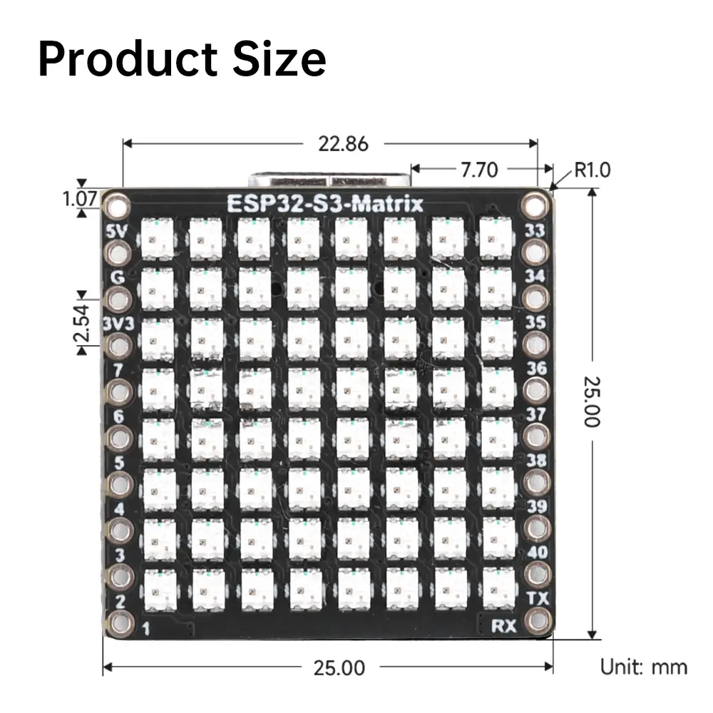 ESP32-S3-Matrix Mini Development Board Onboard 8x8 RGB LED Matrix WIFI Bluetooth Module BLE5 ESP32 ESP32-S3FH4R2 Type-C