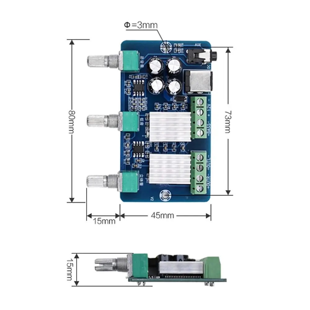 XH-A355 YDA138-E*2 15W+15W+30W Class D 2.1 Channel Digital Power Amplifier Board Stereo Audio Amplifier Module DC 12V