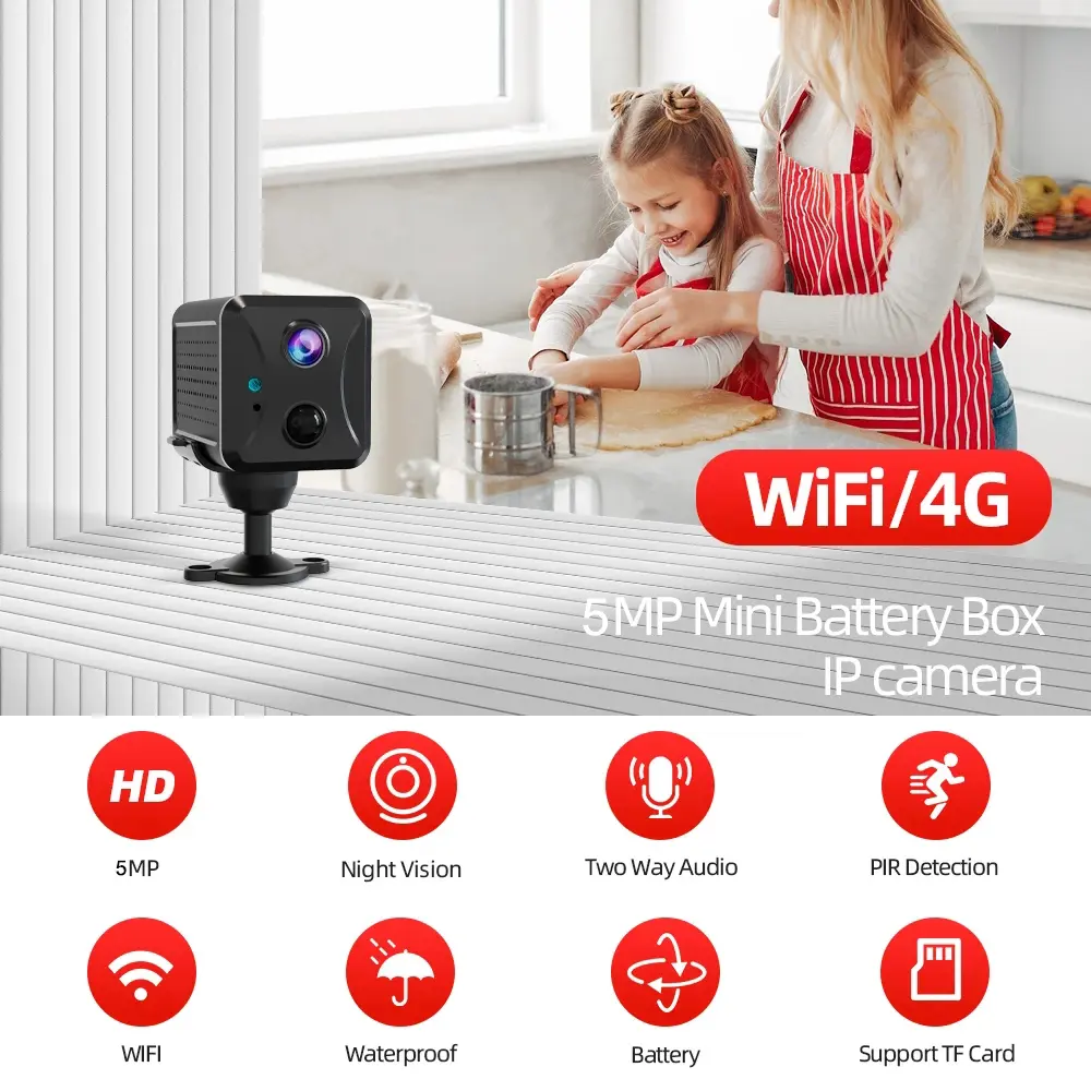 Ubox Mini WiFi/4G 5MP Camera PIR Infrared Detection Camcorders Human Presence Sensor Cam Baby Security IP Cameras 1080P 4K 2K