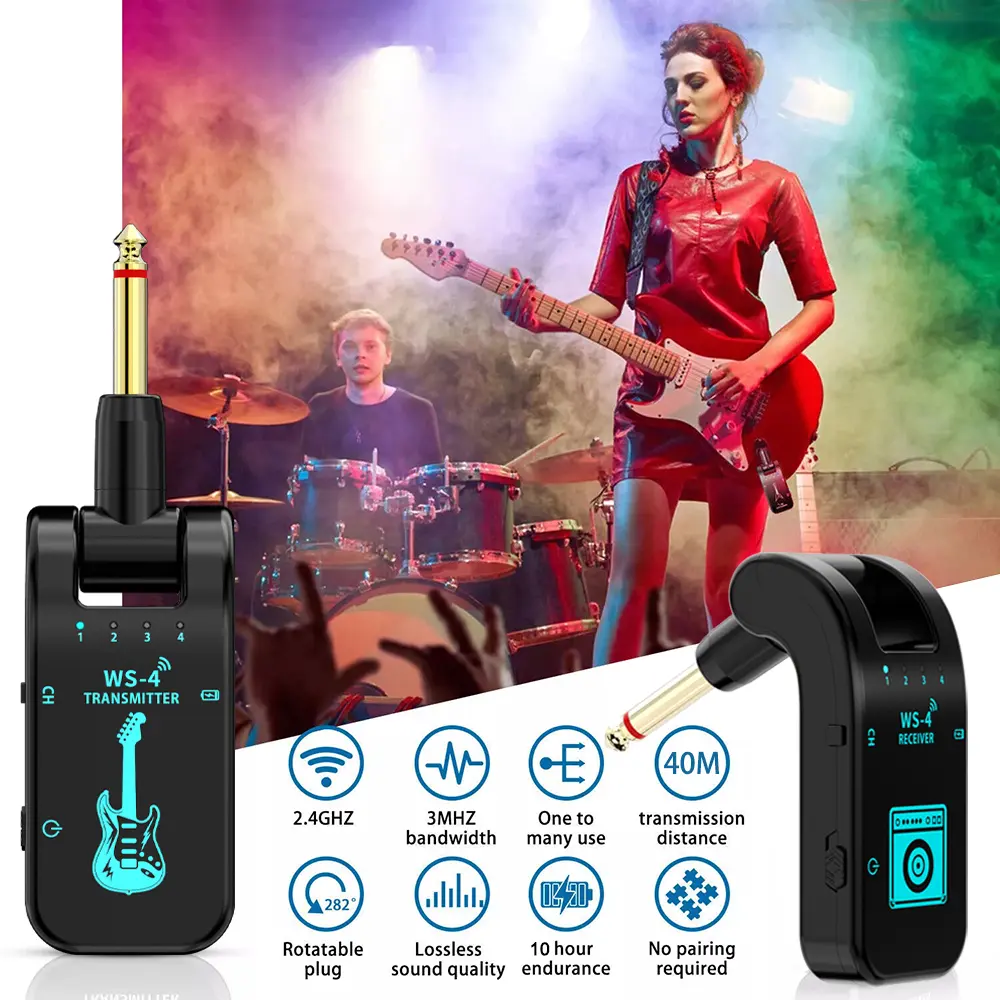 Aideepen 2.4Ghz Wireless Guitar Transmitter Receiver Rechargeable Wireless Guitar Transmitter For Electric Guitar Bass 48K/16bit
