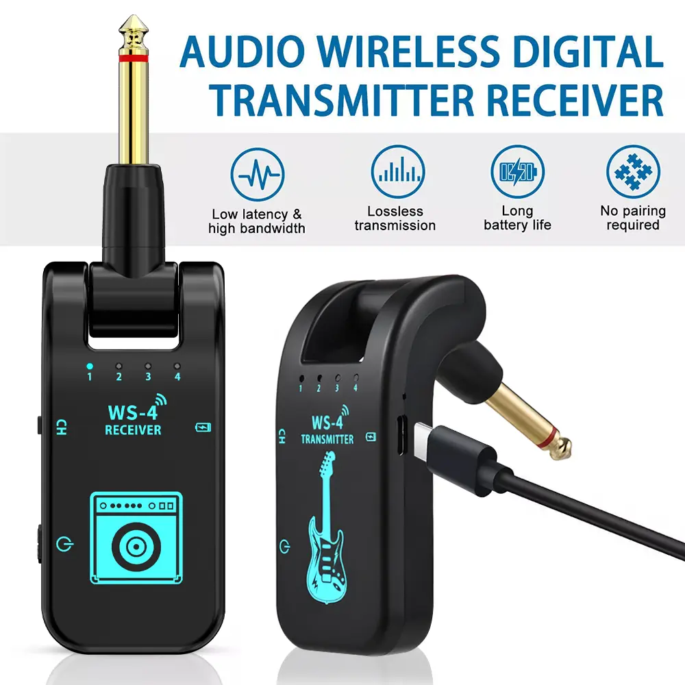 Aideepen 2.4Ghz Wireless Guitar Transmitter Receiver Rechargeable Wireless Guitar Transmitter For Electric Guitar Bass 48K/16bit