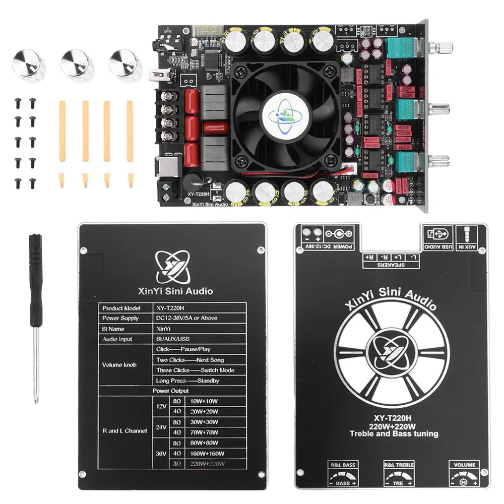 XY-T220H TPA3251D2 Bluetooth 5.2 200W+200W Audio Subwoofer Amplifier Module Dual Channel Stereo Bass  Sound Amp Board DC 12-36V