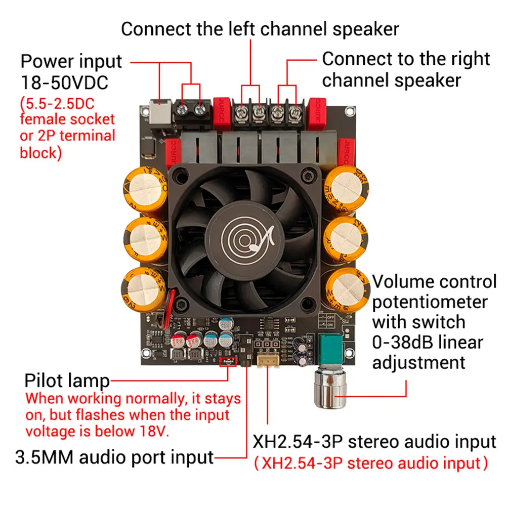 DC18-50V ZK-6002 Pure Post Digital Audio Amplifier Board 2.0 Channel 600W+600W High Power Stereo Sound Amplifiers Module TPA3255