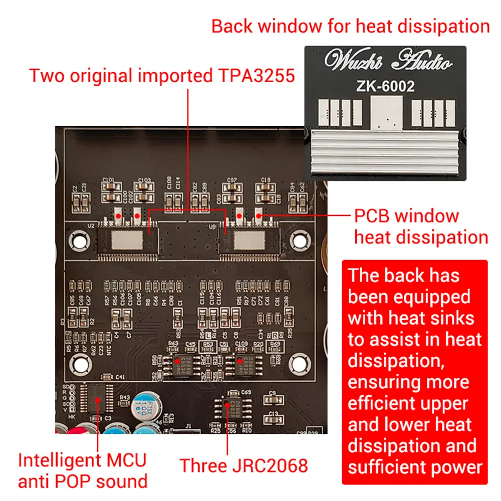 DC18-50V ZK-6002 Pure Post Digital Audio Amplifier Board 2.0 Channel 600W+600W High Power Stereo Sound Amplifiers Module TPA3255