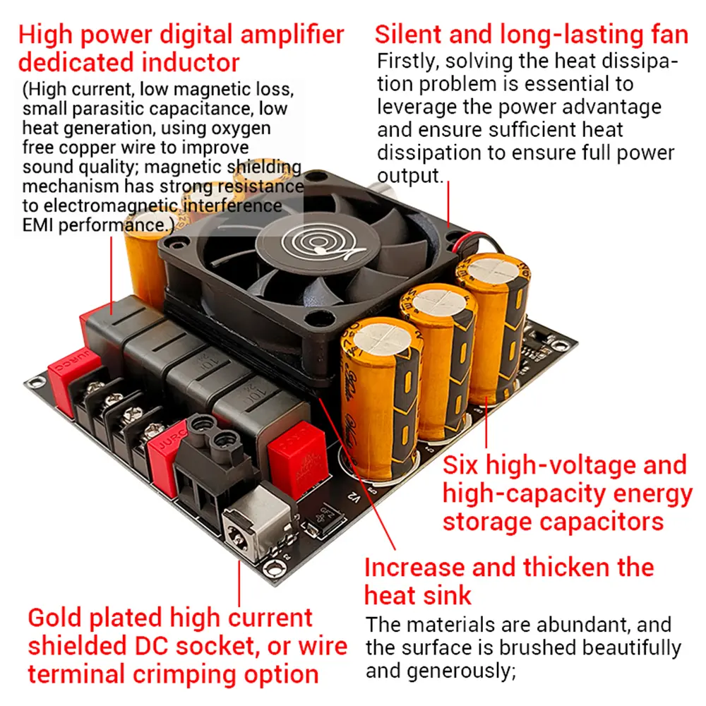 DC18-50V ZK-6002 Pure Post Digital Audio Amplifier Board 2.0 Channel 600W+600W High Power Stereo Sound Amplifiers Module TPA3255