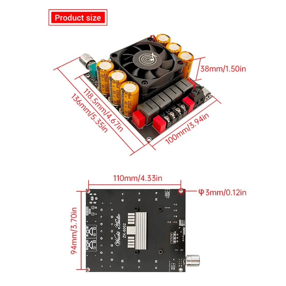 DC18-50V ZK-6002 Pure Post Digital Audio Amplifier Board 2.0 Channel 600W+600W High Power Stereo Sound Amplifiers Module TPA3255