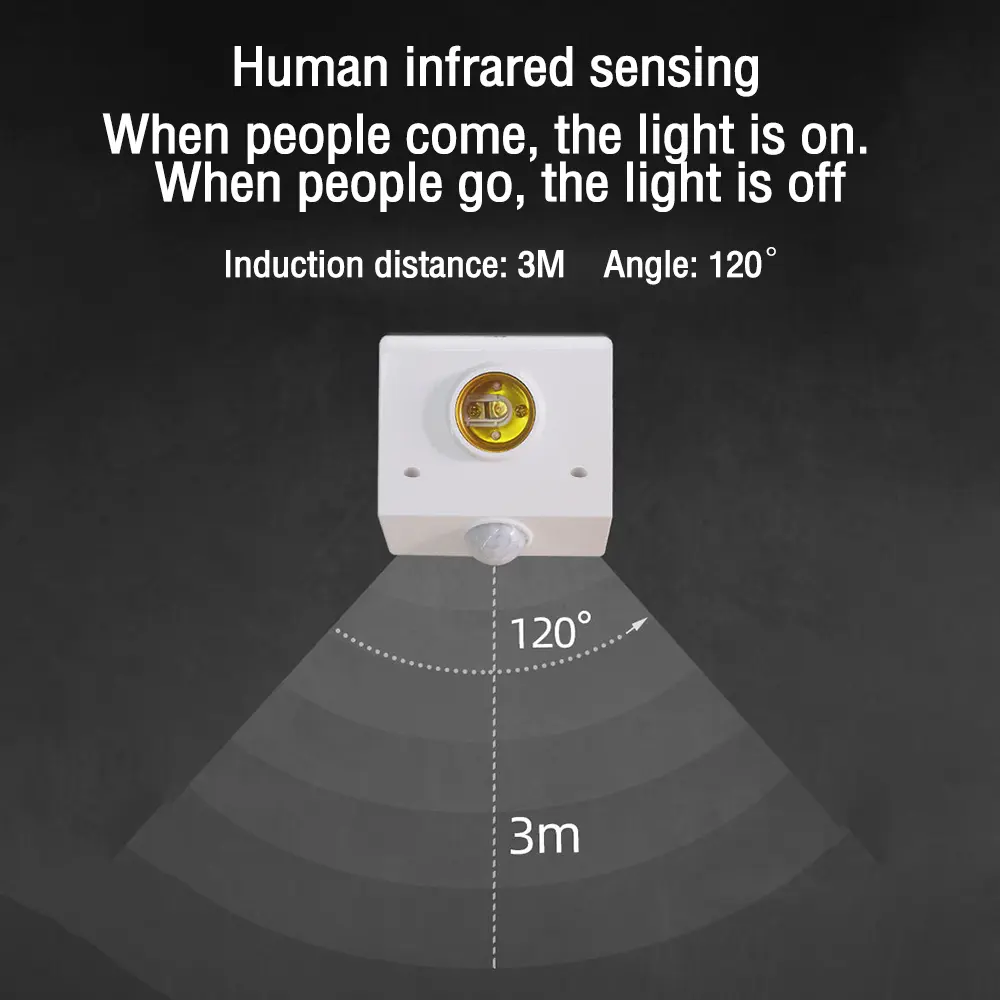 AC110-240V Automatic Human Body Infrared IR Presence Sensor Lamp Holder LED Bulb E27 Base PIR Motion Detector Wall Light Holder