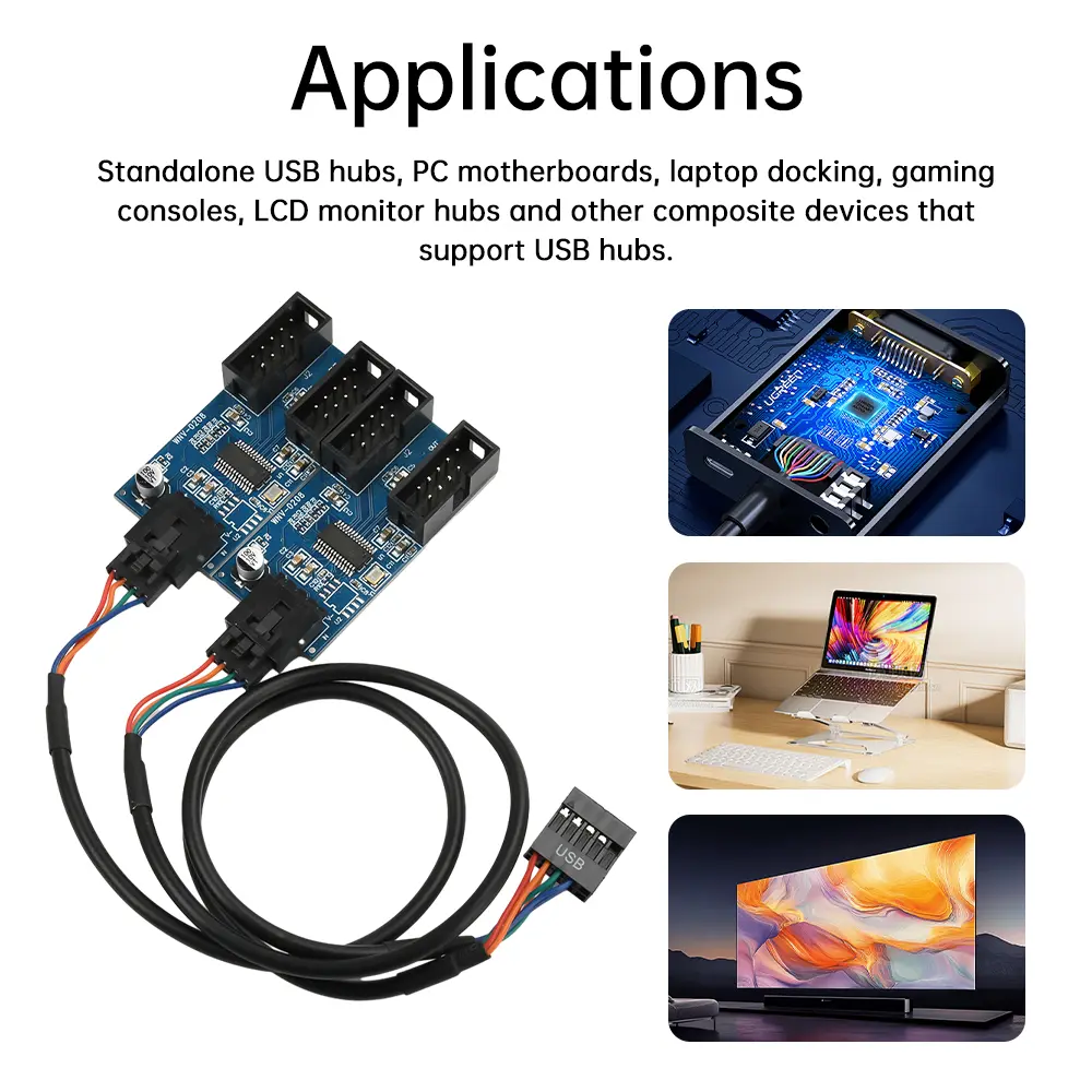 9 Pin USB2.0 Header Splitter Motherboard 1 To 2/4 Female Extension Splitter Cable Adapter 9-Pin USB HUB Connectors for Desktop