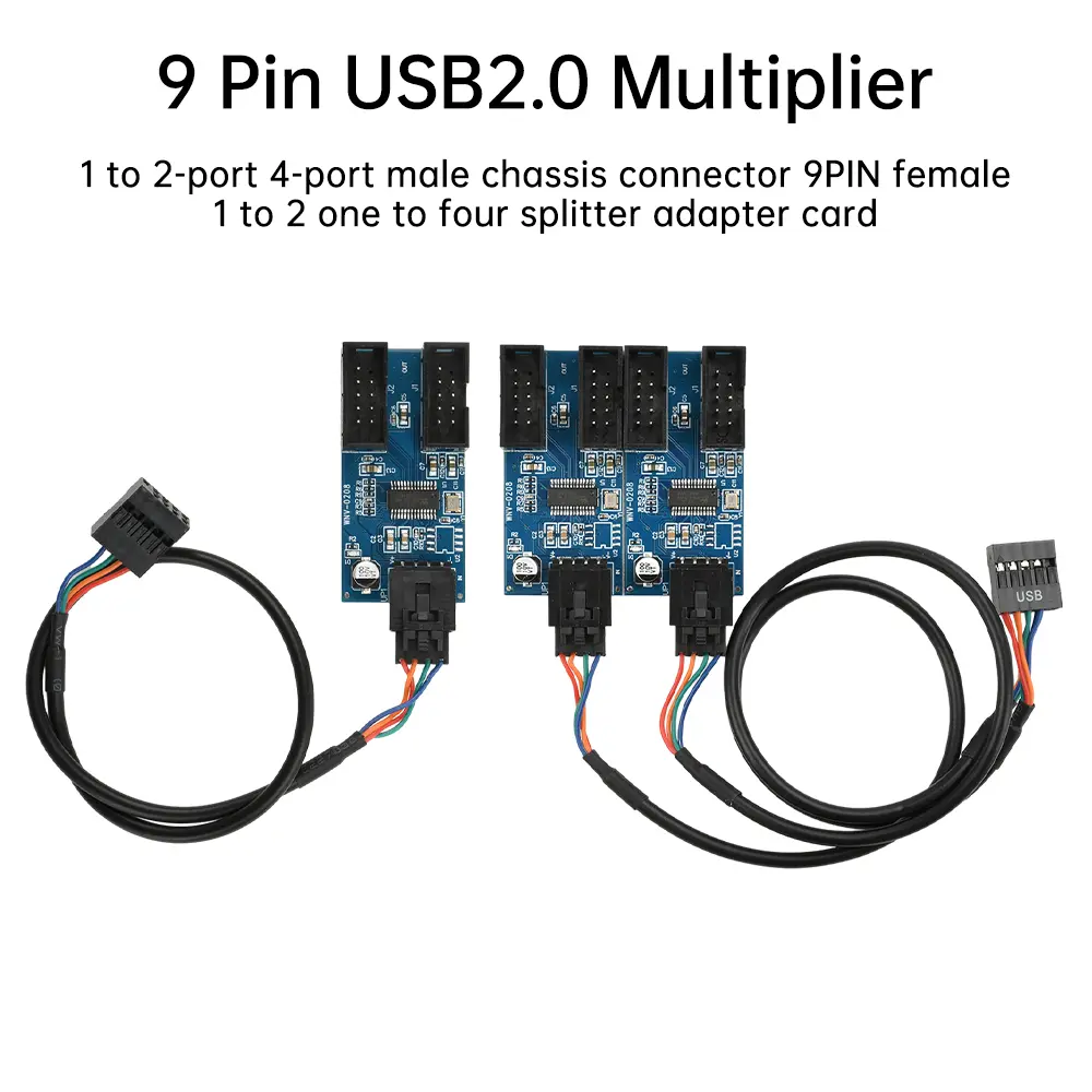 9 Pin USB2.0 Header Splitter Motherboard 1 To 2/4 Female Extension Splitter Cable Adapter 9-Pin USB HUB Connectors for Desktop