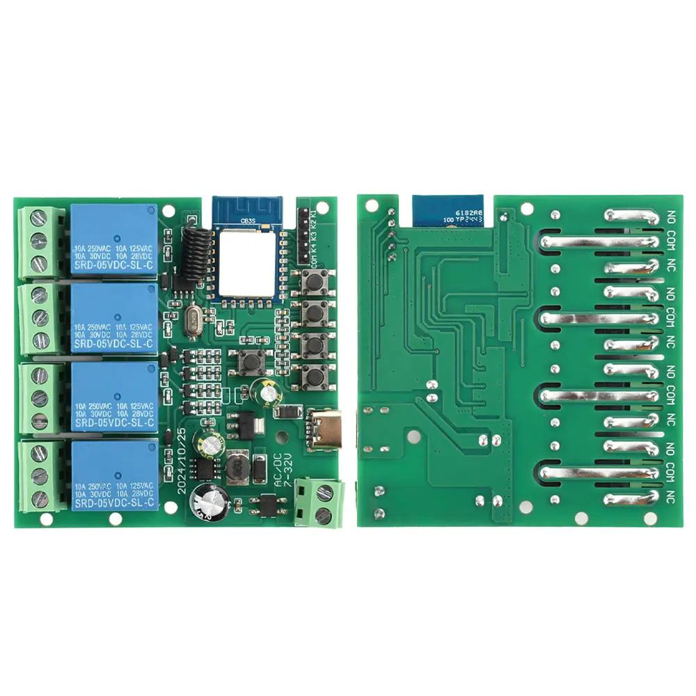 Tuya 4 Channels WiFi Remote Control Relay Switch DC/AC7-32V/USB 5V RF 433MHZ Relay for Alexa Google Smart Home Support APP