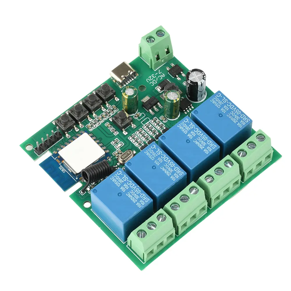 Tuya 4 Channels WiFi Remote Control Relay Switch DC/AC7-32V/USB 5V RF 433MHZ Relay for Alexa Google Smart Home Support APP