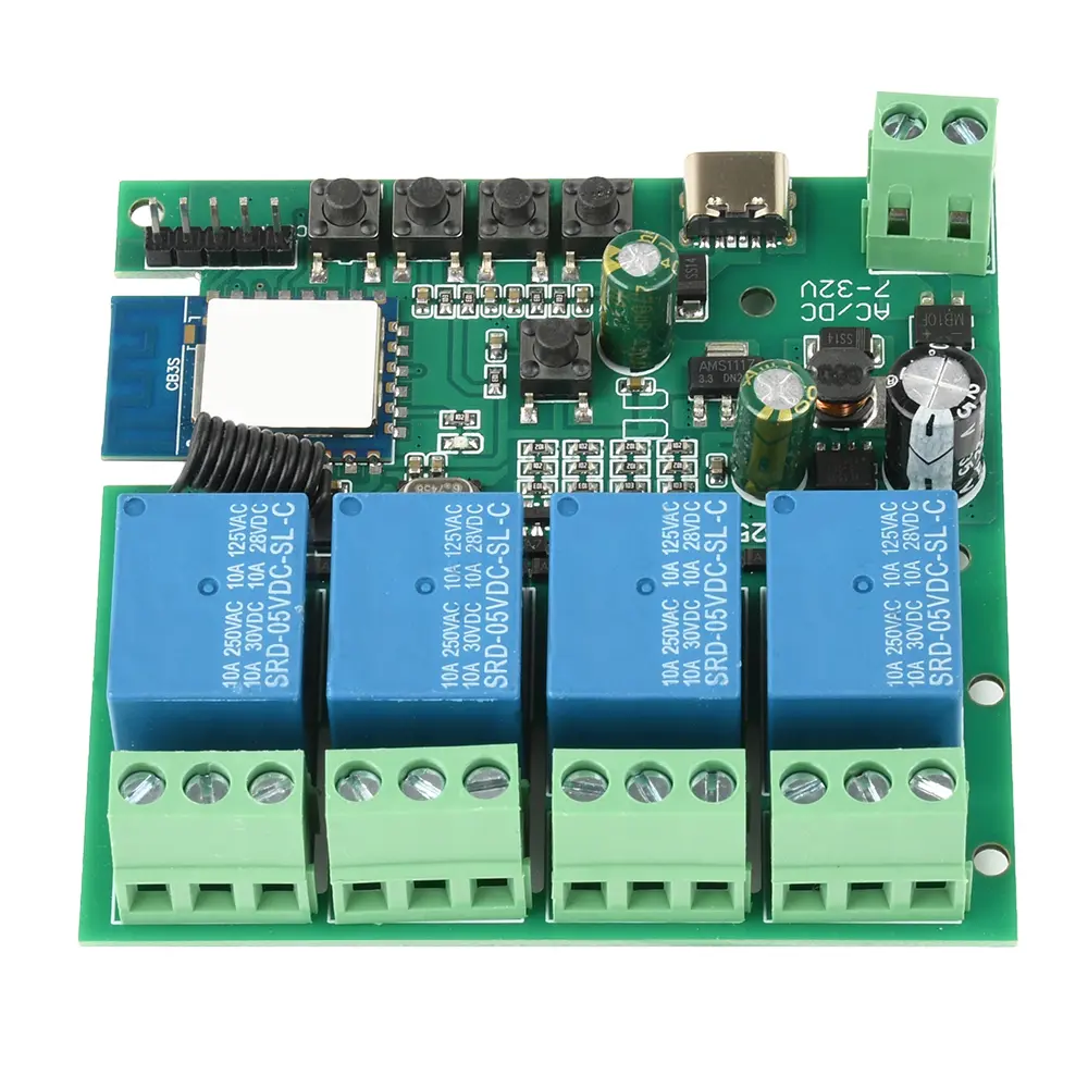 Tuya 4 Channels WiFi Remote Control Relay Switch DC/AC7-32V/USB 5V RF 433MHZ Relay for Alexa Google Smart Home Support APP