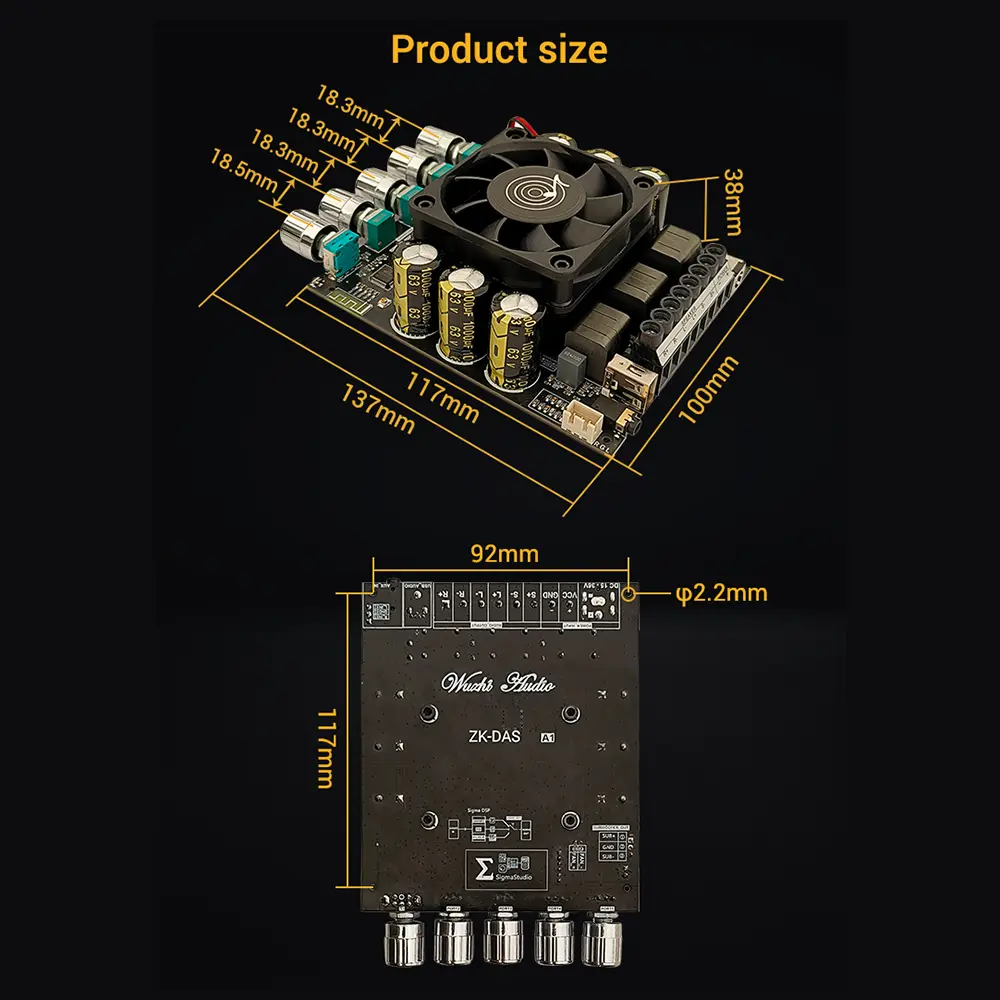 160W+160W+220W 2.1 Channel Bluetooth Sound Amplifier Board Heavy Bass Amplifier Module ADAU1701 TDA7498E Audio AMP DAS A1