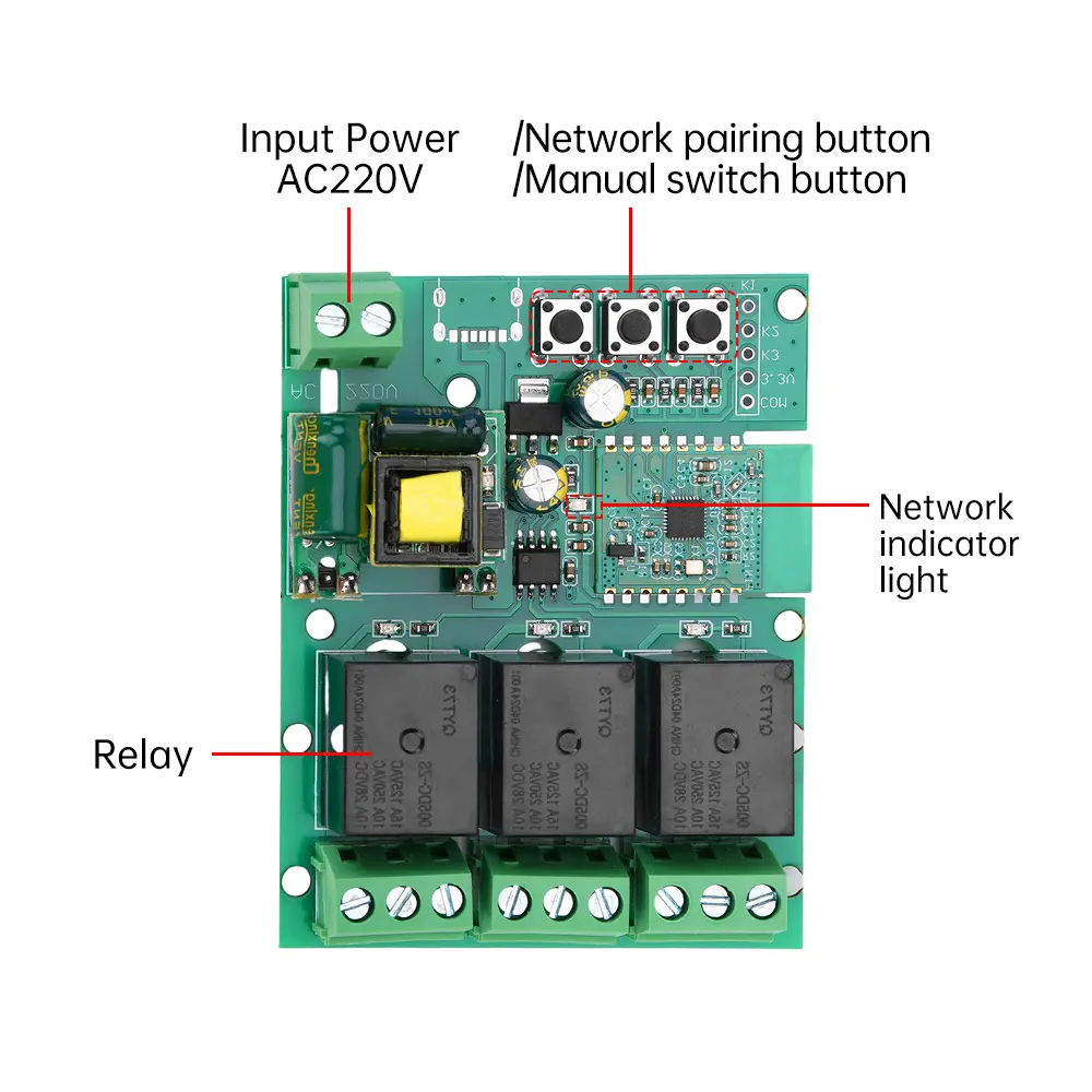 AC 220V 1/2/3 Way Bluetooth WiFi Relay Switch Module for eWeLink App Smart Home On Off Relay Module Gate Garage Door