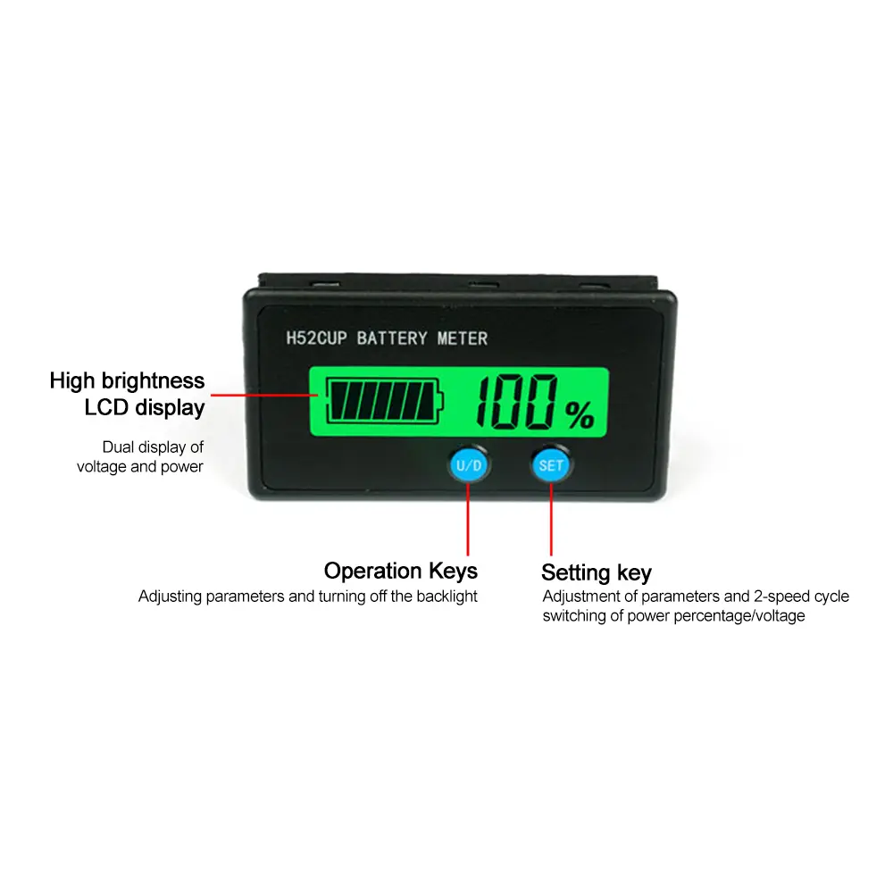 Battery Capacity Indicator 12-72V 3S-20S Lead Acid Lithium Battery Level Tester Meter DC 9-90V Voltmeter Monitor For Motorcycle