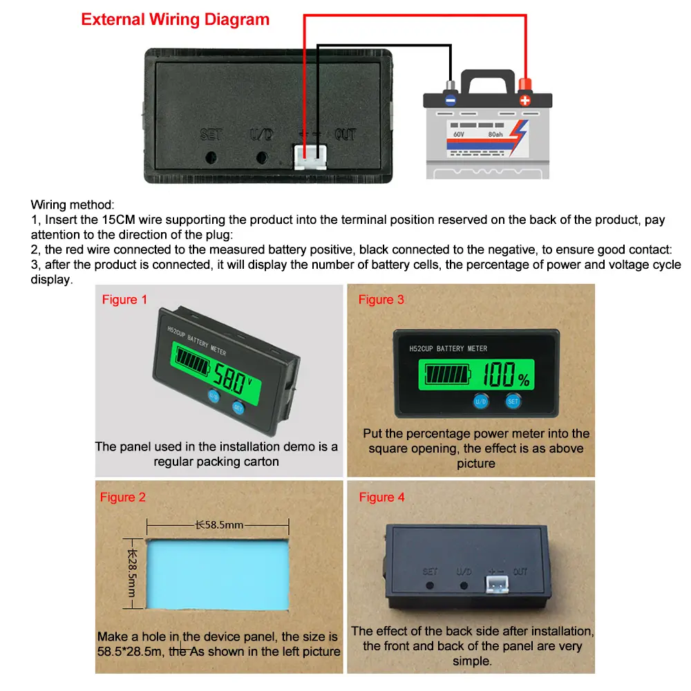 Battery Capacity Indicator 12-72V 3S-20S Lead Acid Lithium Battery Level Tester Meter DC 9-90V Voltmeter Monitor For Motorcycle