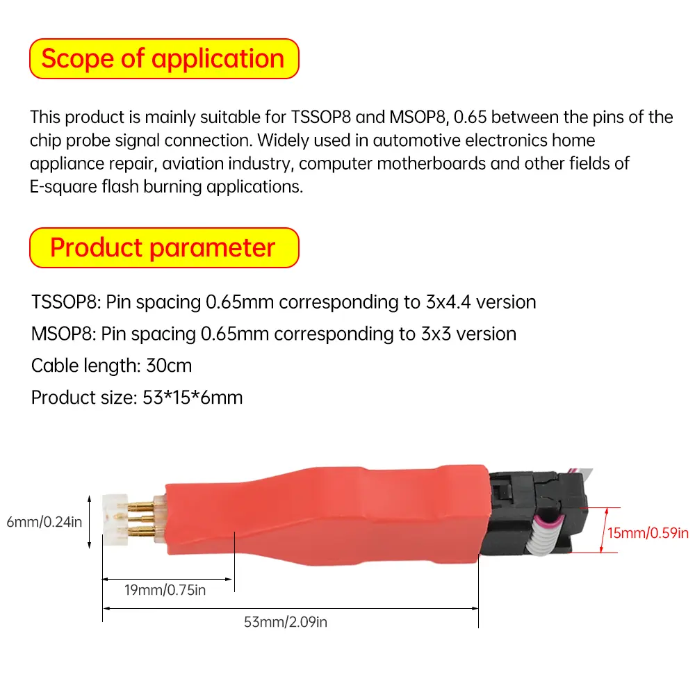 TSSOP8/MSOP8 Chip Download Burn Write Probe Spring Needle Flash Chip Burner Cable Burning Test Fixture Probe Programming