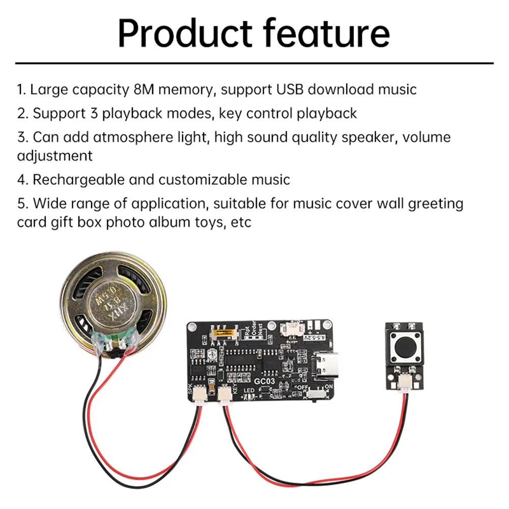 GC03 DIY Card Kit Sound Recorder Module MP3 Download Voice Module Greeting Card for Holiday DIY Music Box