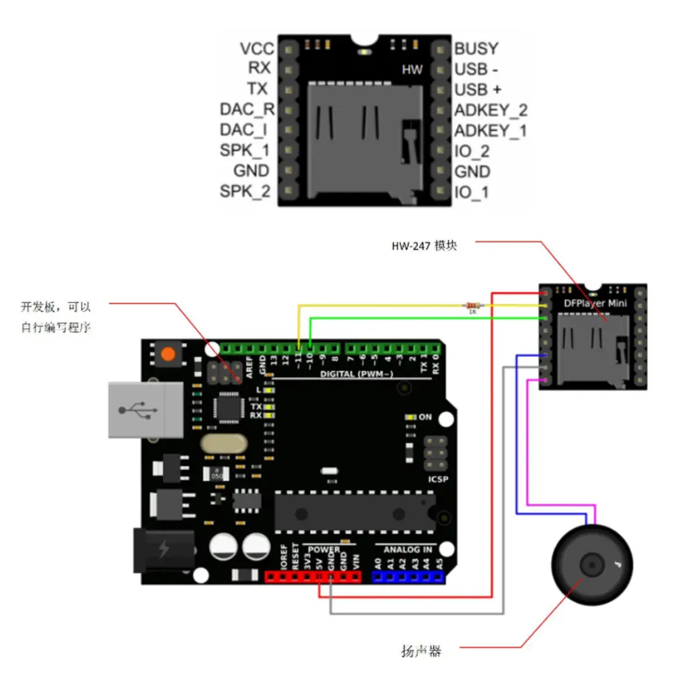 1/5/10PCS DFPlayer Mini TF MP3 Player Module for Micro SD Card U-Disk IO/Serial Port/AD MP3 Voice Decoder Board for Arduino