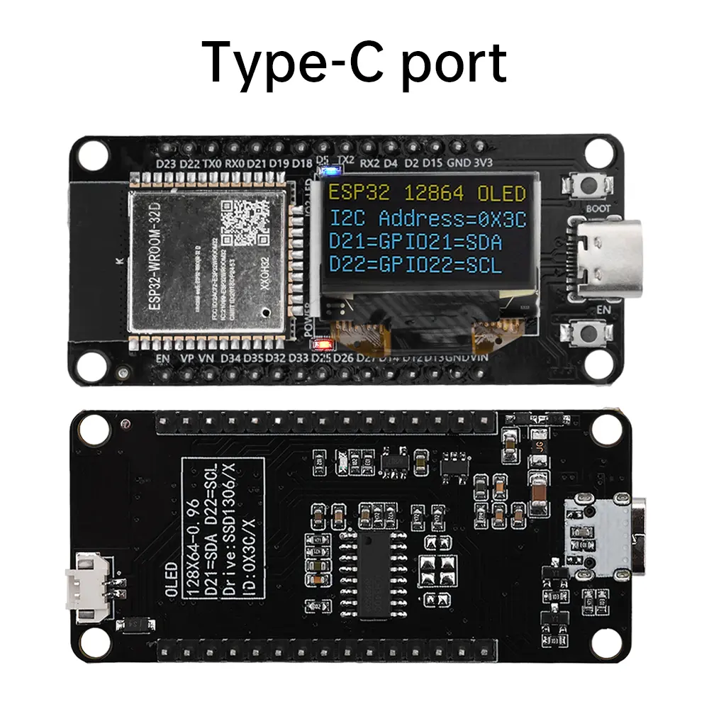 ESP32 ESP-WROOM-32D WiFi Bluetooth Development Board 0.96 Inch OLED 30 Pin ESP WROOM 32D CH340 Wireless Mini/Micro USB Type-C