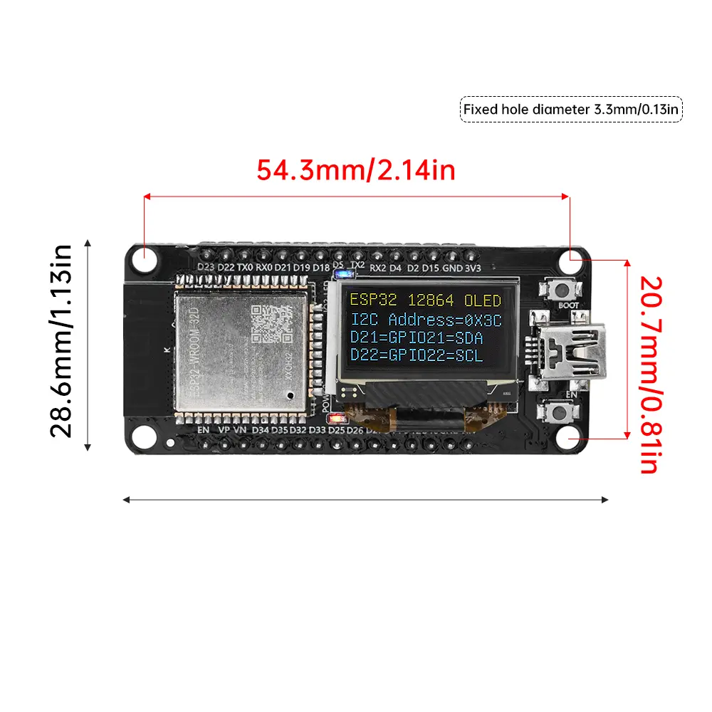 ESP32 ESP-WROOM-32D WiFi Bluetooth Development Board 0.96 Inch OLED 30 Pin ESP WROOM 32D CH340 Wireless Mini/Micro USB Type-C