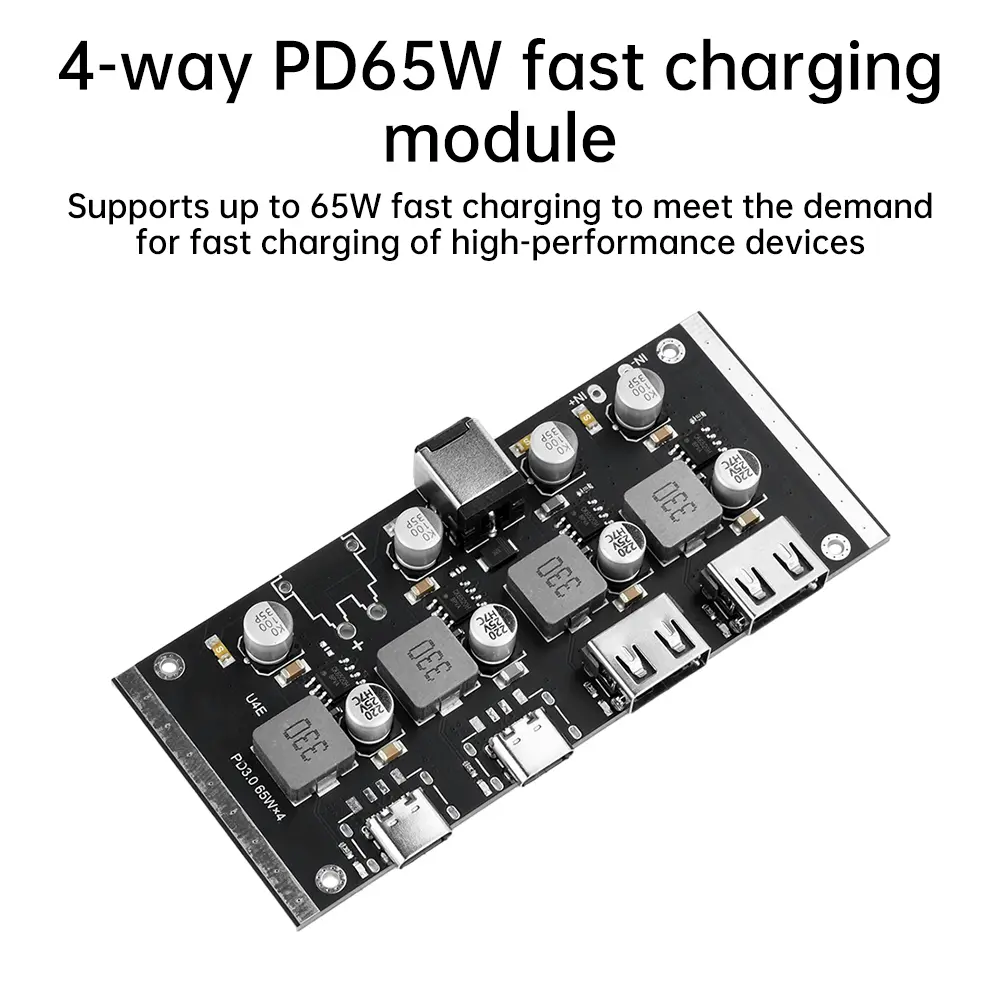 4-way PD 65W Quick Charging Module Type-C USB-A Support PD3.0/2.0 QC3.0/2.0 FCP AFC Fast Charger Board DC5.5*2.5 DC5.5*5.1